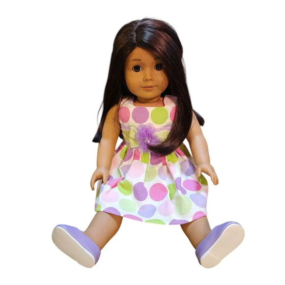 American Girl Doll Brown Hair W/ Colorful Dress 18" Dress w/ Shoes Flawed - Picture 3 of 12